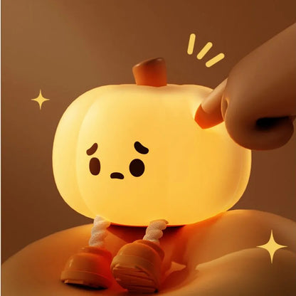 Cute Pumpkin Silicone Night Light - Touch Dimmable & Rechargeable