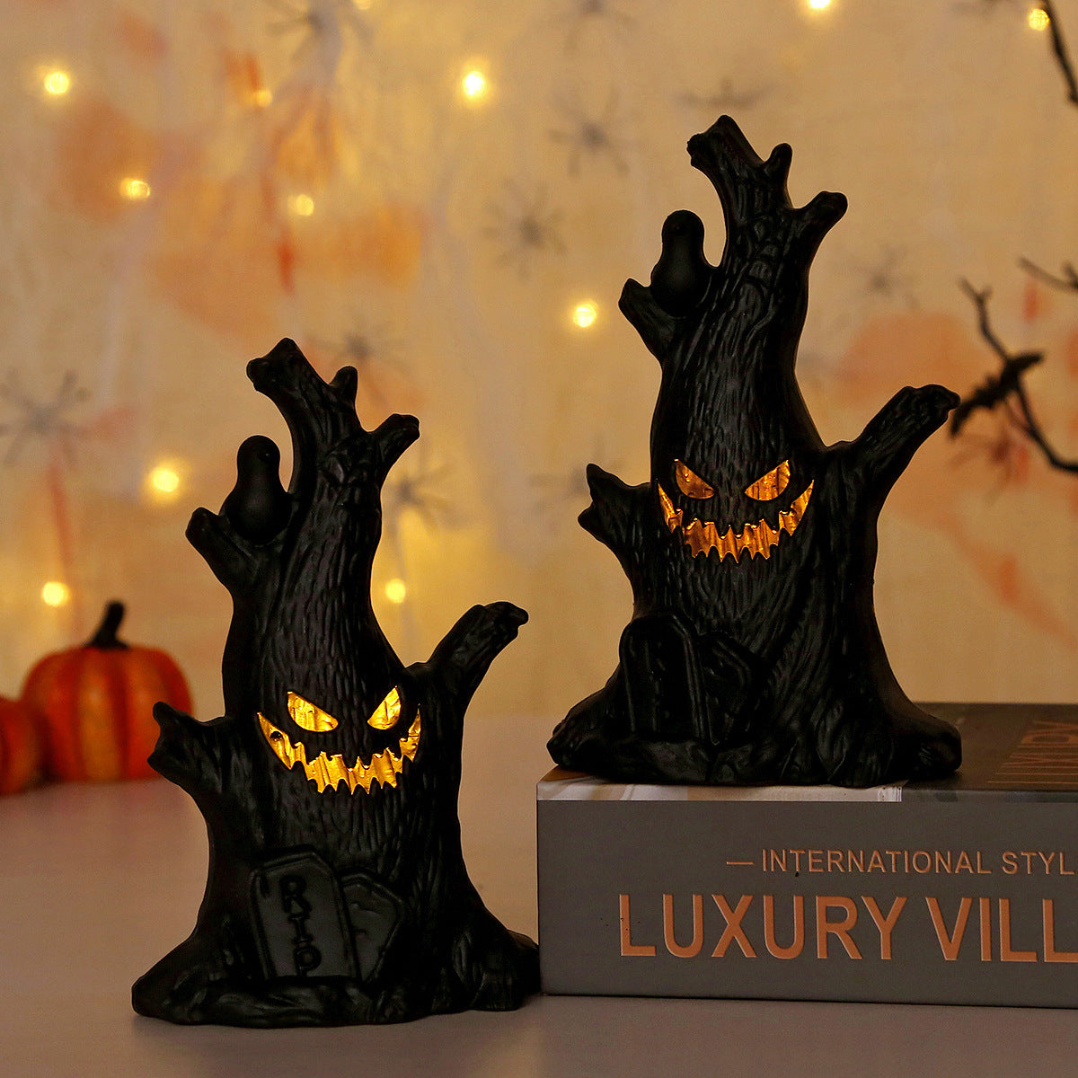 Halloween Pumpkin Lamp with Ghost Stump Decoration