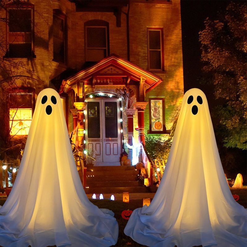 Standing Battery-Powered Ghost with Light-Up Chain for Porch