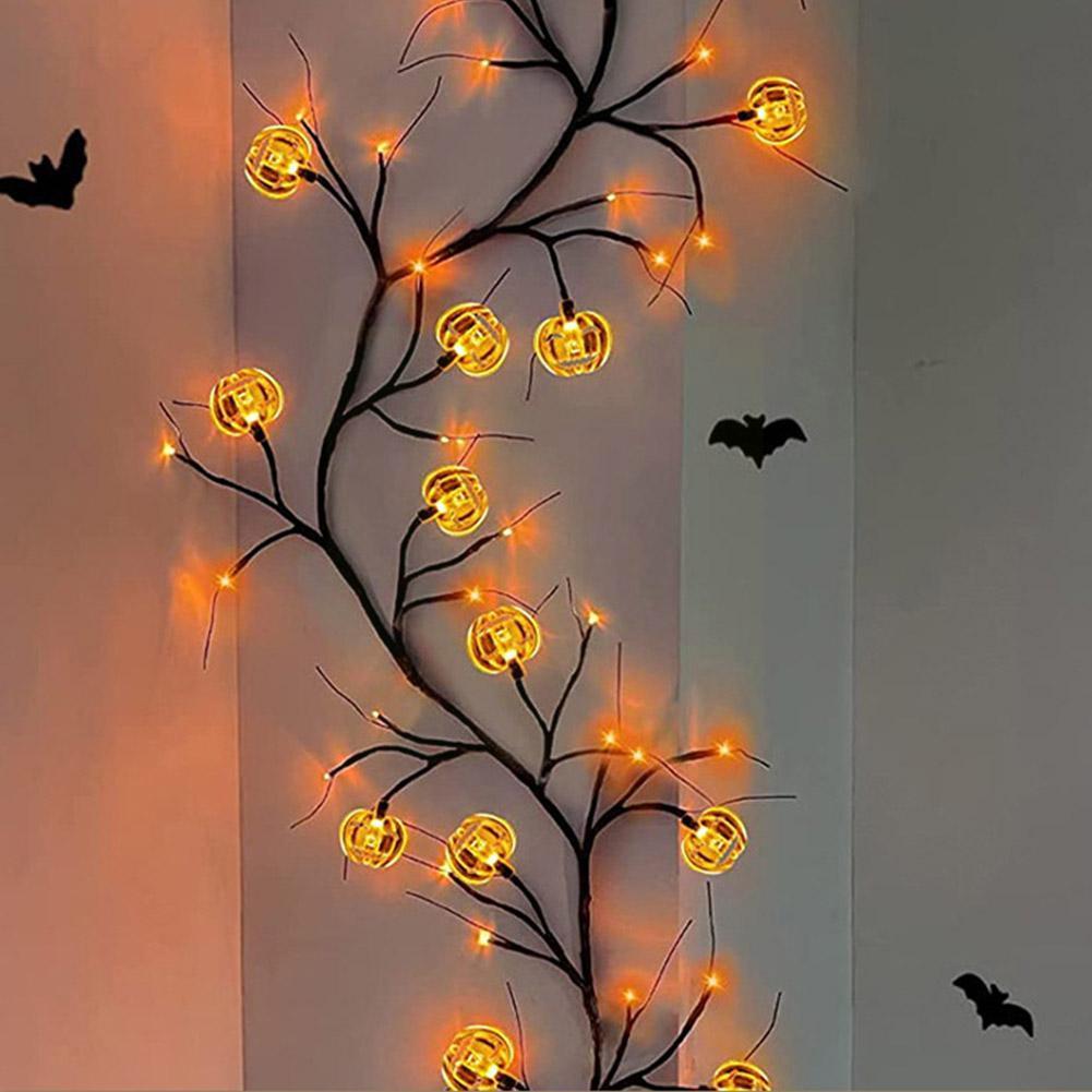 Halloween LED Willow Vine String Lights - Bat & Pumpkin Decor