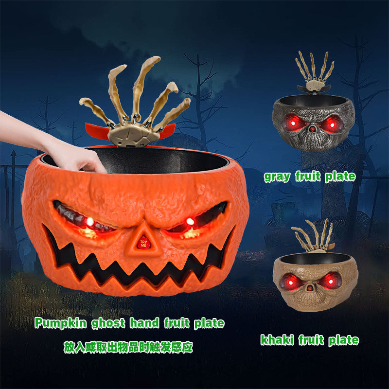 Motion-Activated Halloween Pumpkin Candy Bowl with Spooky Hand