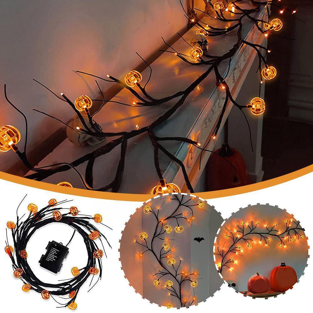 Halloween LED Willow Vine String Lights - Bat & Pumpkin Decor