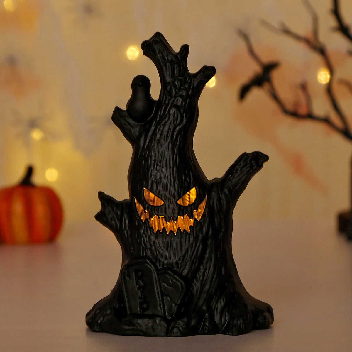 Halloween Pumpkin Lamp with Ghost Stump Decoration