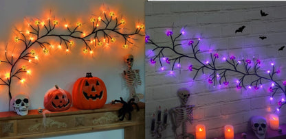 Halloween LED Willow Vine String Lights - Bat & Pumpkin Decor