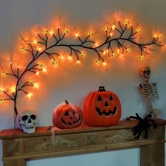 Halloween LED Willow Vine String Lights - Bat & Pumpkin Decor