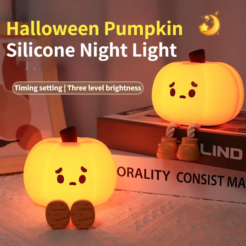 Cute Pumpkin Silicone Night Light - Touch Dimmable & Rechargeable