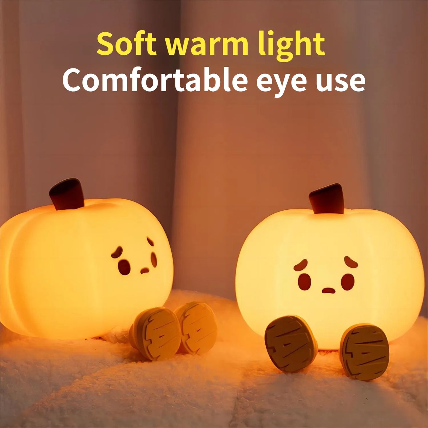 Cute Pumpkin Silicone Night Light - Touch Dimmable & Rechargeable