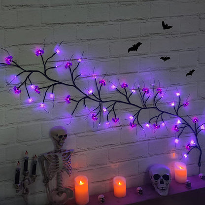 Halloween LED Willow Vine String Lights - Bat & Pumpkin Decor