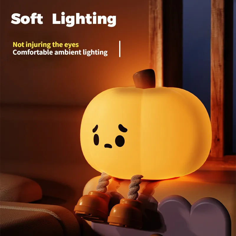 Cute Pumpkin Silicone Night Light - Touch Dimmable & Rechargeable